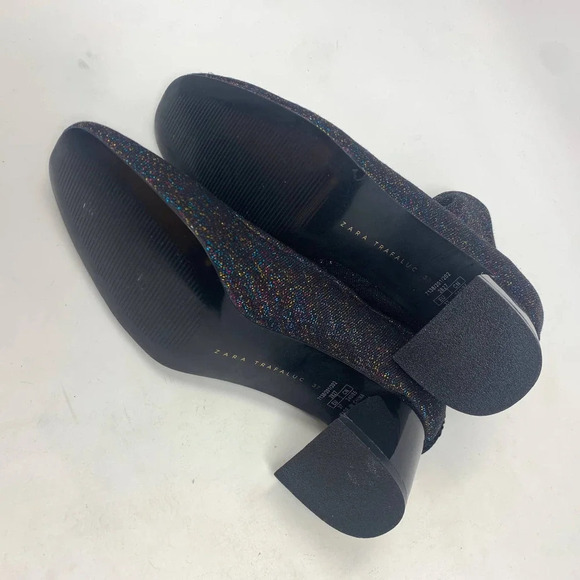 Zara Trafaluc Sock Style Glitter‎ Heeled Ankle Boots Size US 6.5 - Picture 11 of 12